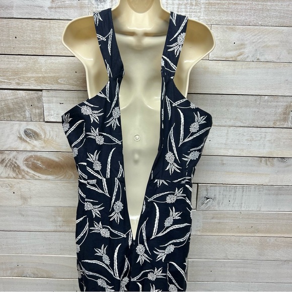 Ann Taylor Dress Womens 14 Blue White Linen Blend Halter Embroidered Pineapple - Picture 7 of 13